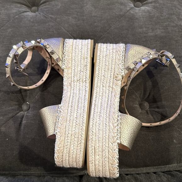 VALENTINO GARAVANI Metallic Rockstud Ankle Wrap Espadrille Flatform Sandals 38 - Picture 8 of 12